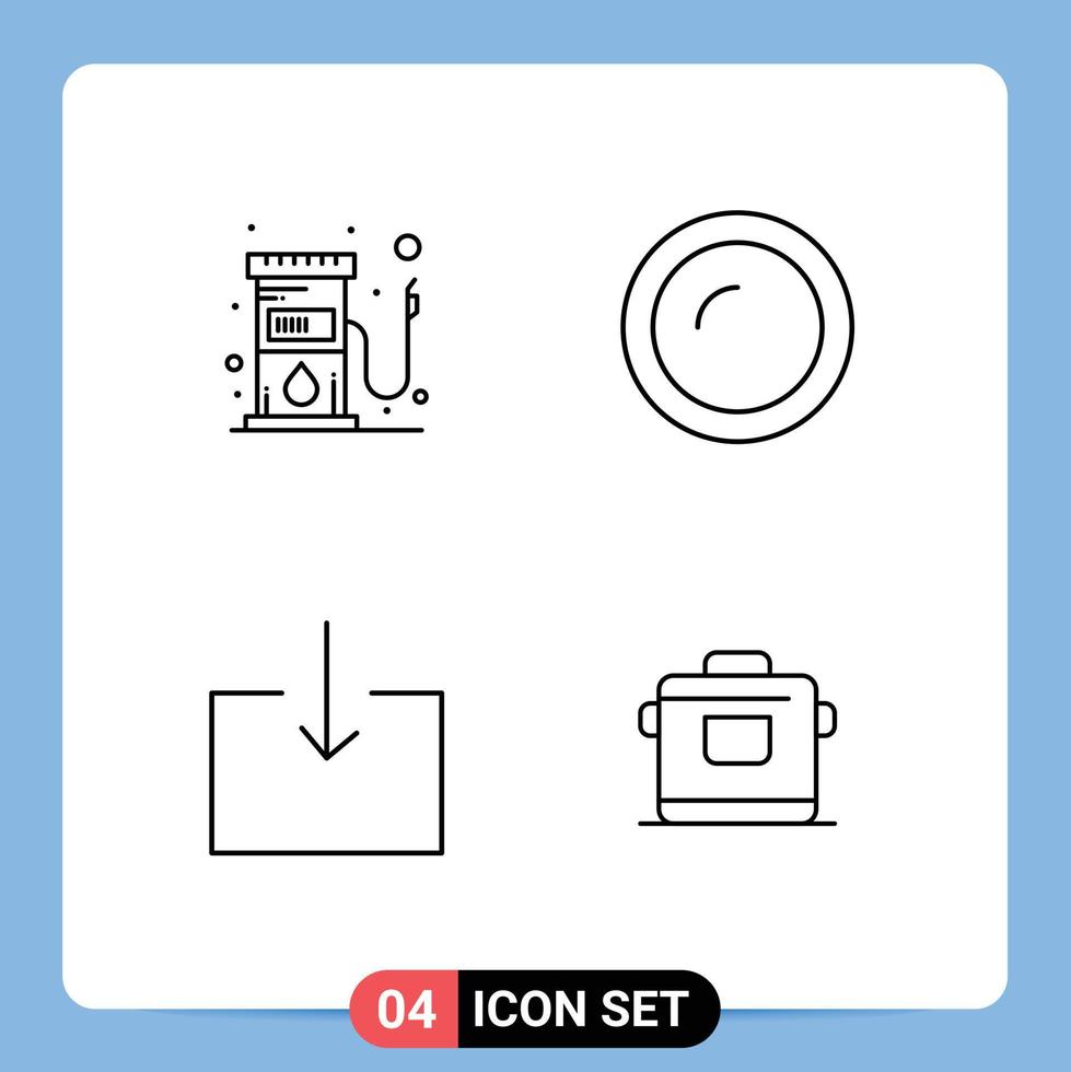 4 colores planos universales de línea de relleno establecidos para aplicaciones web y móviles flecha de combustible plato de combustible importar elementos de diseño vectorial editables vector