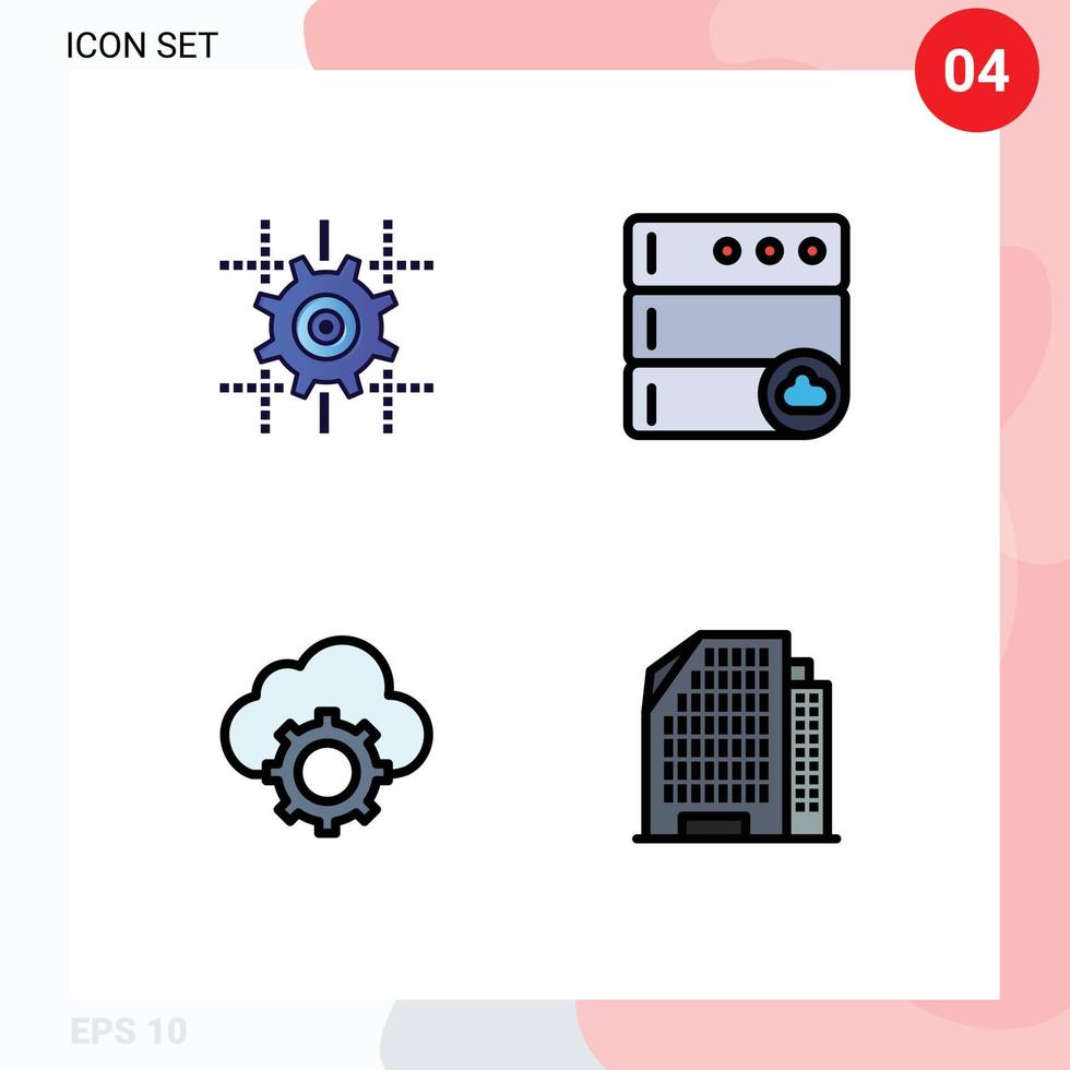 Filledline Flat Color Pack of 4 Universal Symbols of setting computing line server settings Editable Vector Design Elements