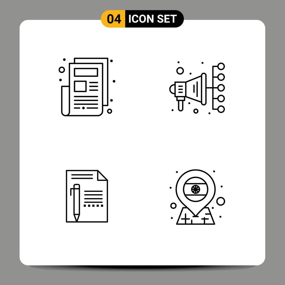 Group of 4 Filledline Flat Colors Signs and Symbols for news paper automation document write Editable Vector Design Elements
