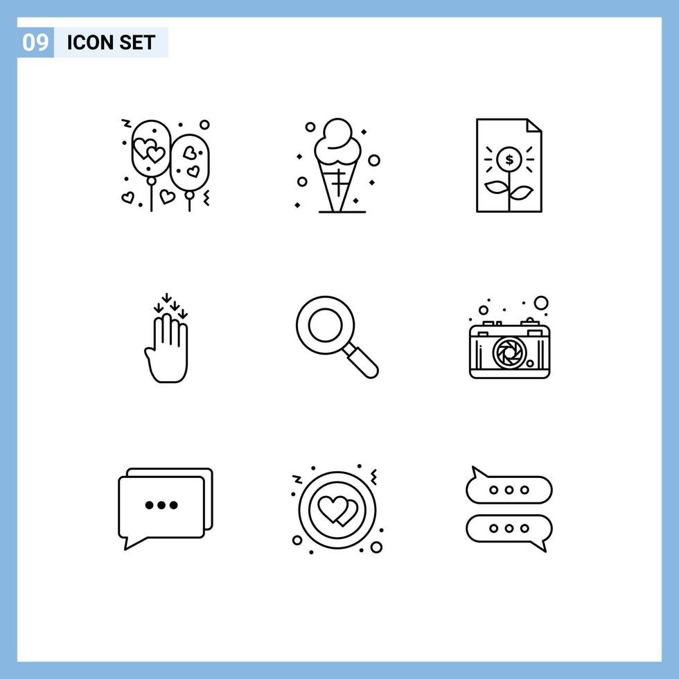 Modern Set of 9 Outlines Pictograph of down four ice finger finance Editable Vector Design Elements