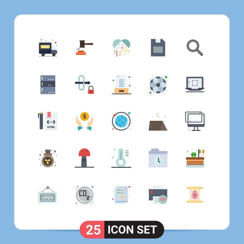 Group of 25 Flat Colors Signs and Symbols for data memory card judge card night Editable Vector Design Elements