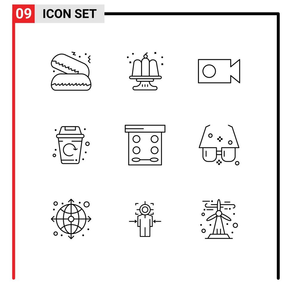 Group of 9 Outlines Signs and Symbols for powder eye shadow record beauty garbage Editable Vector Design Elements