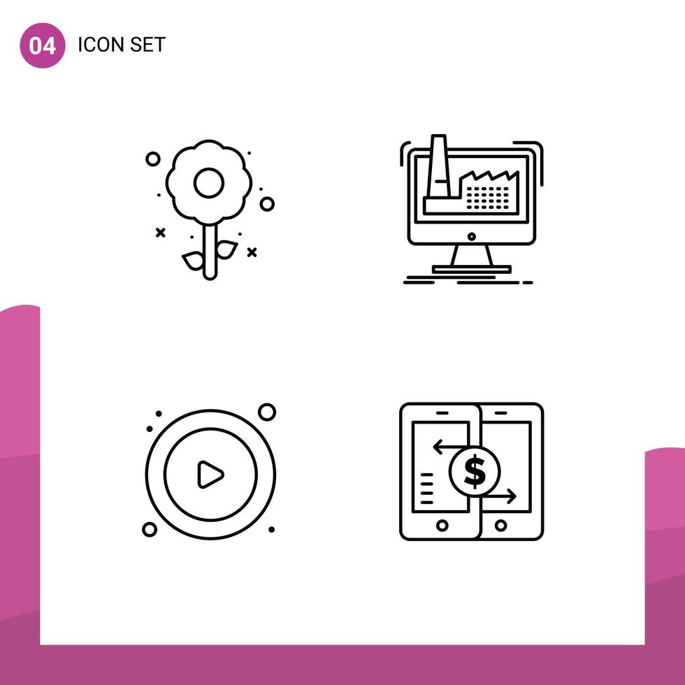 Universal Icon Symbols Group of 4 Modern Filledline Flat Colors of flower control holiday manufacturing player Editable Vector Design Elements