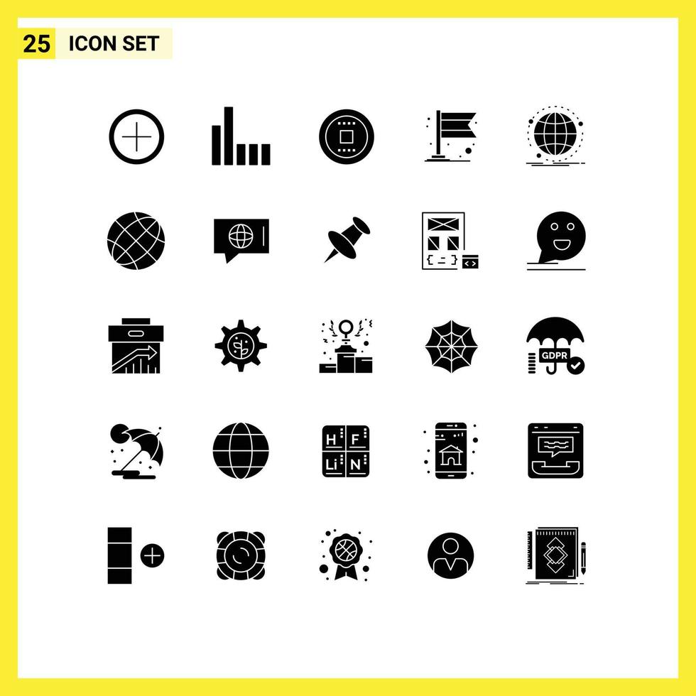 Solid Glyph Pack of 25 Universal Symbols of web internet stop global flag Editable Vector Design Elements