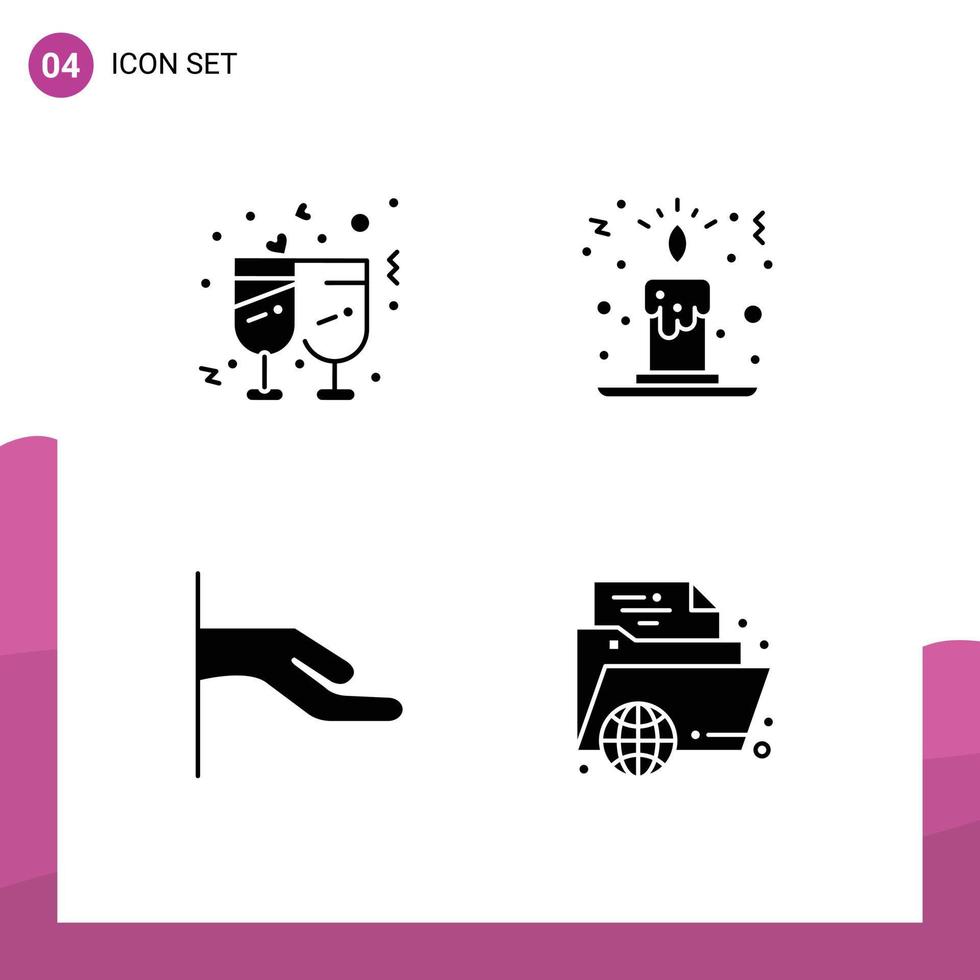 Set of 4 Modern UI Icons Symbols Signs for champagne share reception candle light learning Editable Vector Design Elements