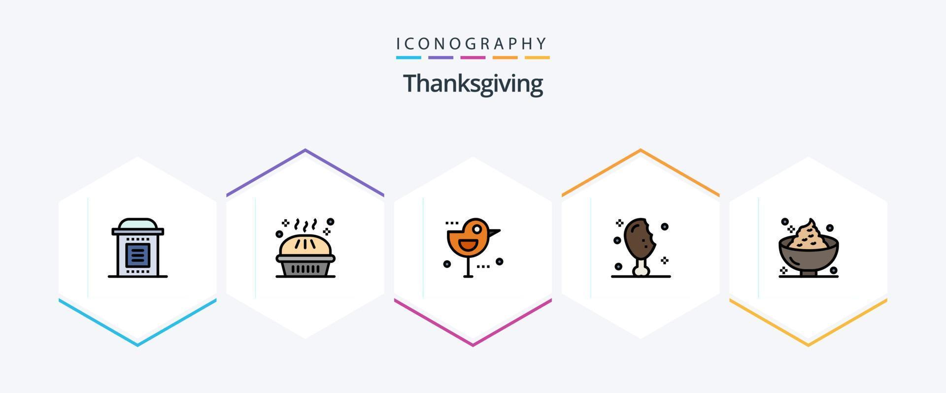 Thanksgiving 25 FilledLine icon pack including turkey leg. meat. pie. chicken leg. sparrow vector