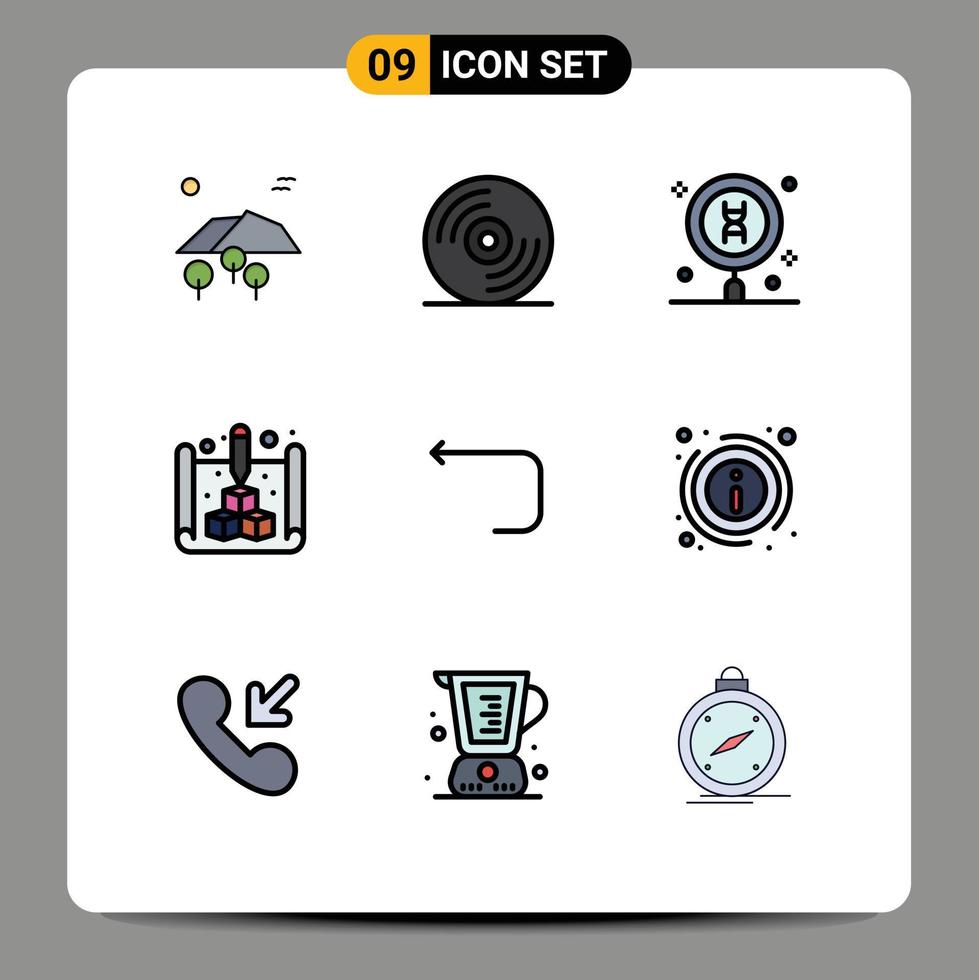 Mobile Interface Filledline Flat Color Set of 9 Pictograms of loop web dna print blue Editable Vector Design Elements