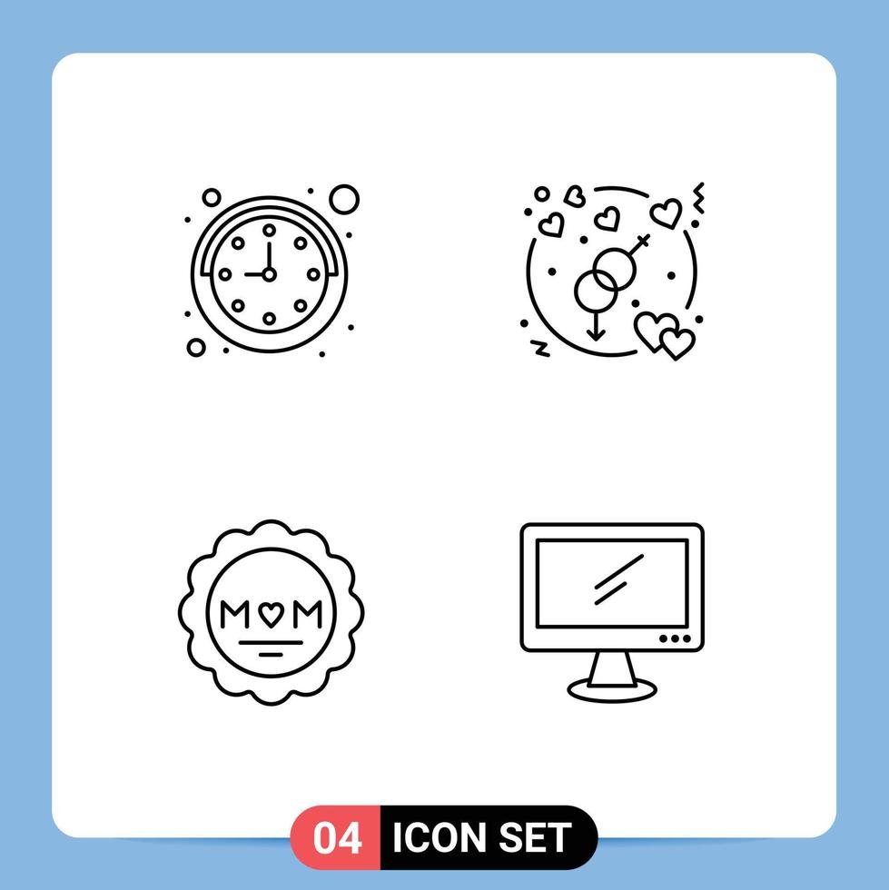 4 Line concept for Websites Mobile and Apps clock mother engagement wedding love computer Editable Vector Design Elements