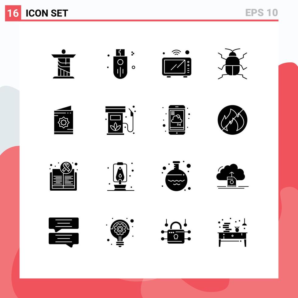 Set of 16 Modern UI Icons Symbols Signs for nature bug storage biology oven Editable Vector Design Elements