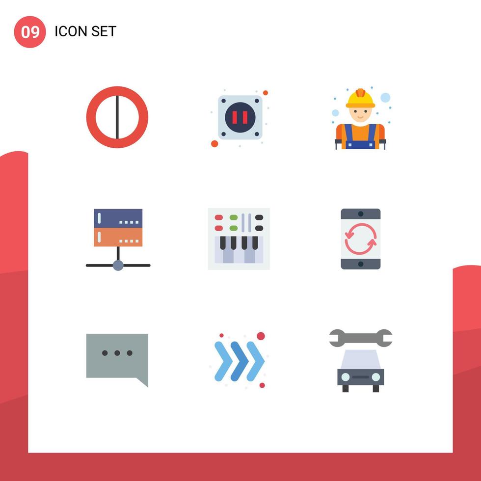 9 Flat Color concept for Websites Mobile and Apps speaker loudspeaker labour amplifier server Editable Vector Design Elements