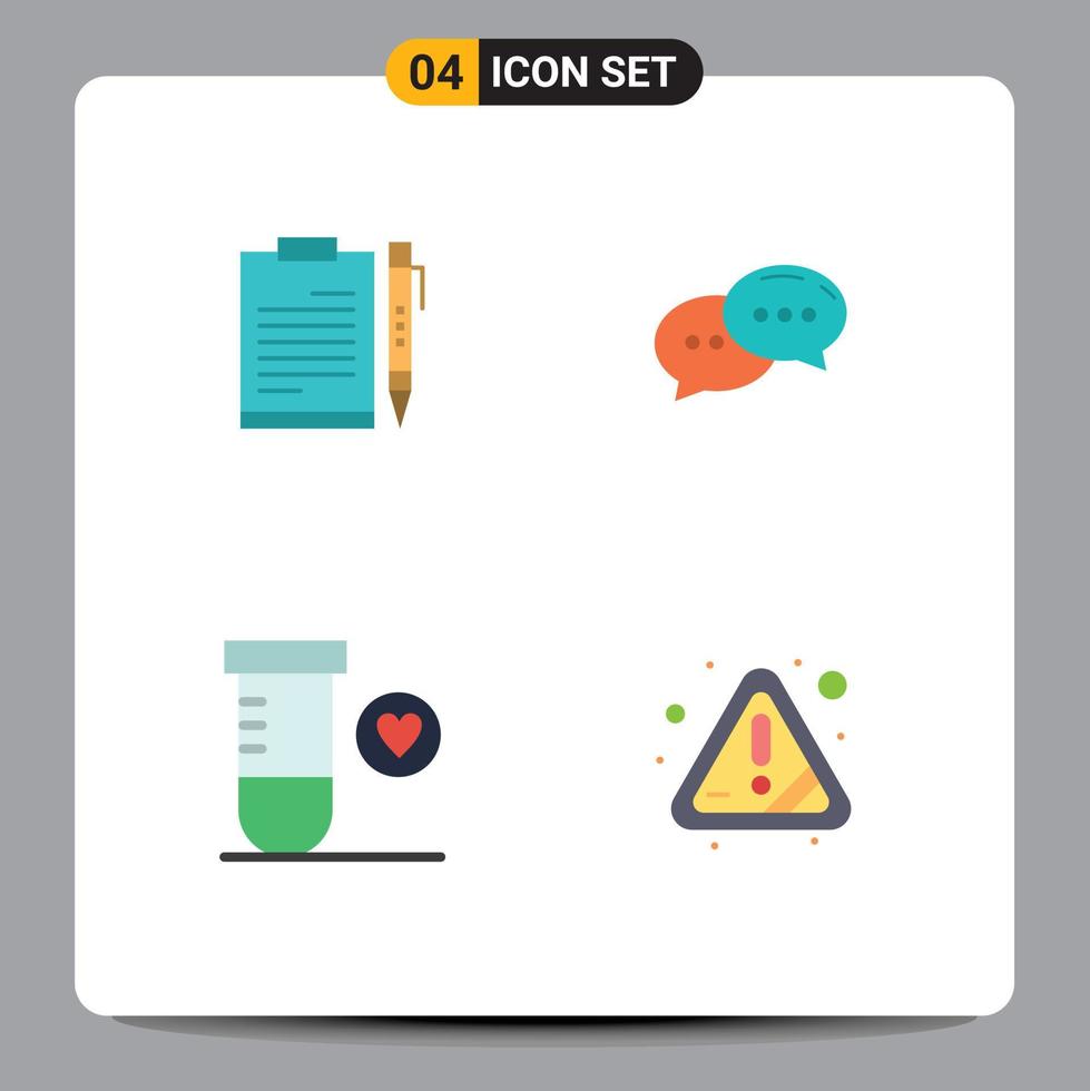 Set of 4 Vector Flat Icons on Grid for document conversation file sheet heart Editable Vector Design Elements