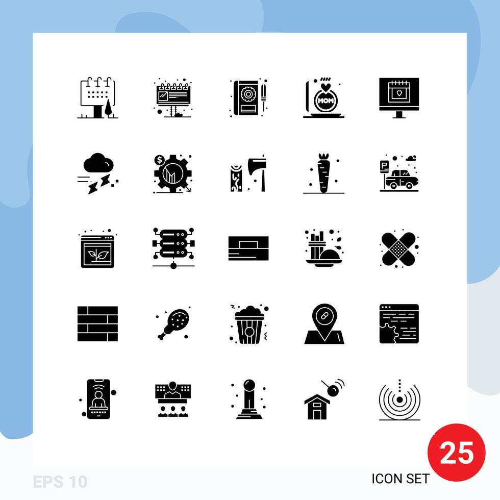 conjunto de 25 iconos de interfaz de usuario modernos signos de símbolos para reparación de anillos de anuncios de regalo de madre elementos de diseño de vectores editables