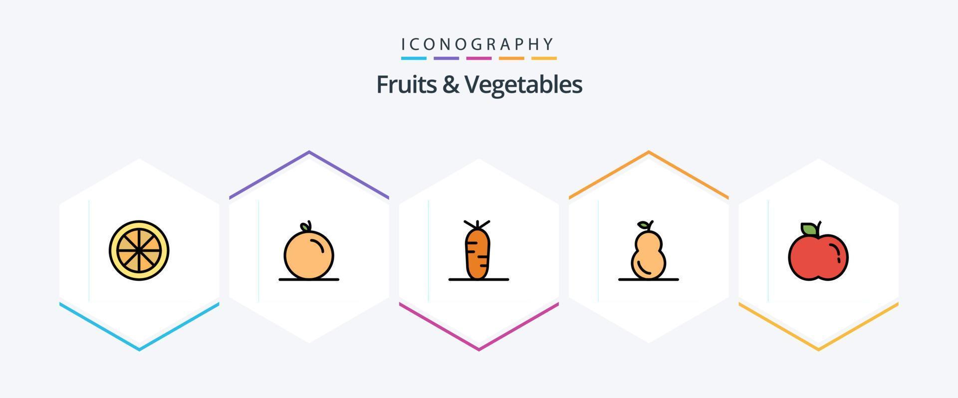 paquete de iconos de 25 líneas completas de frutas y verduras que incluye . . alimento. alimento. pera vector