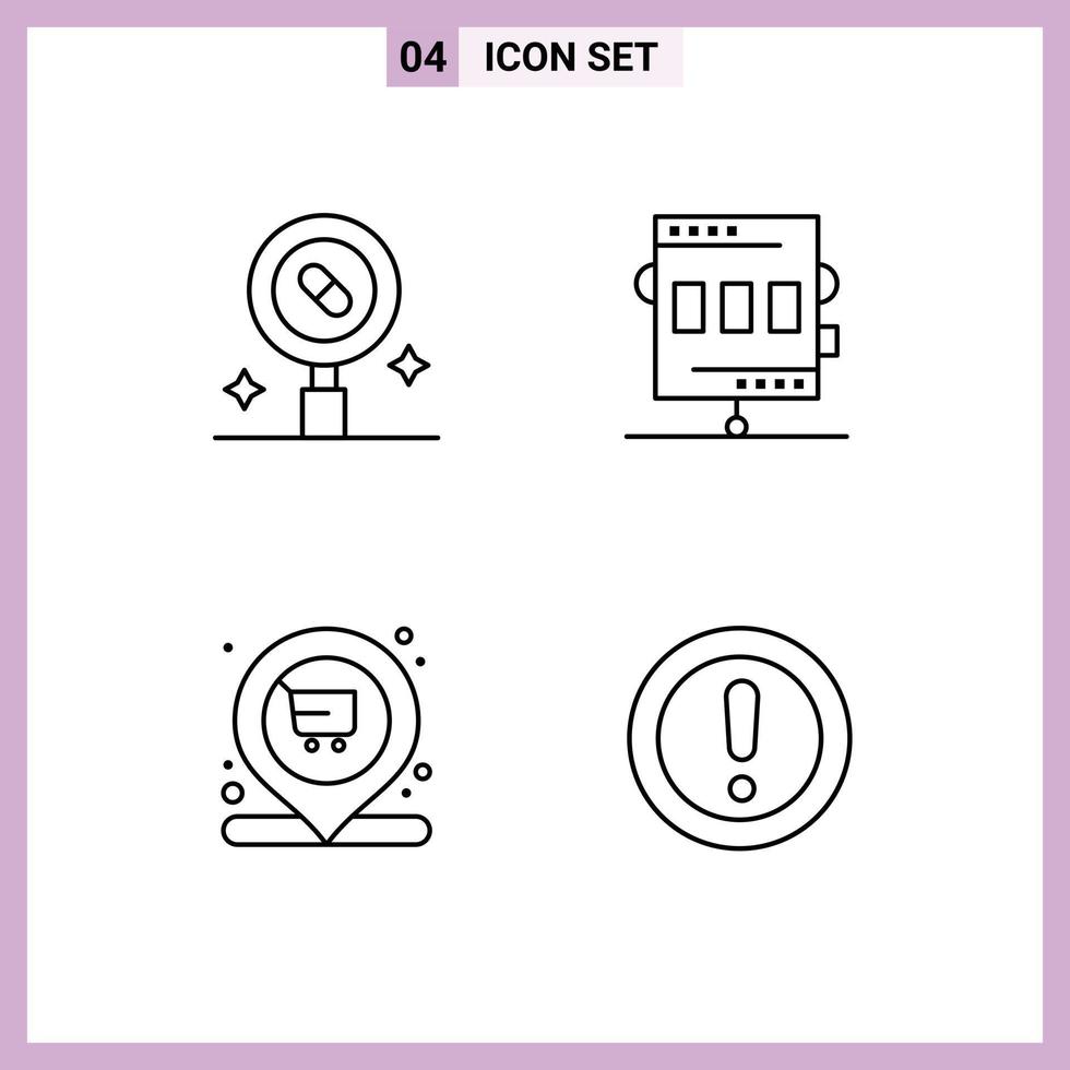 Editable Vector Line Pack of 4 Simple Filledline Flat Colors of research recreation medicine athletics shopping Editable Vector Design Elements