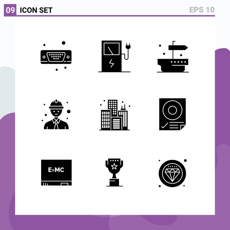Group of 9 Modern Solid Glyphs Set for data building thanks life worker Editable Vector Design Elements