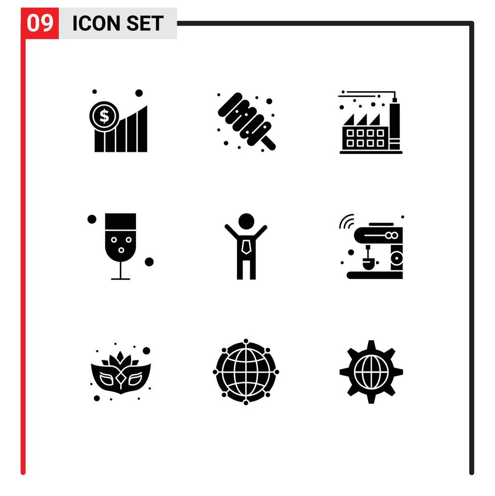 Set of 9 Modern UI Icons Symbols Signs for success achievement factory glass drinking Editable Vector Design Elements