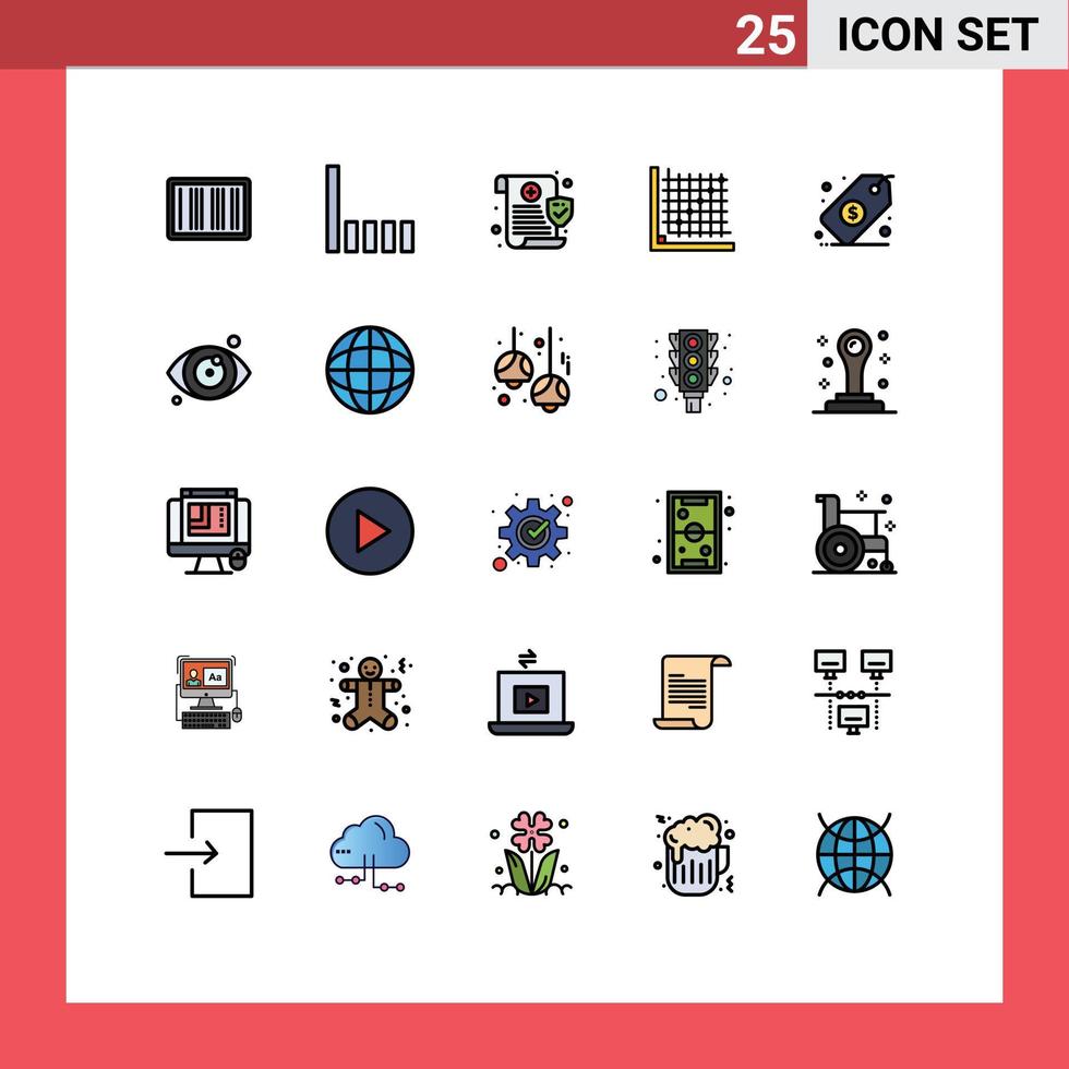 conjunto de pictogramas de 25 colores planos de línea rellena simple de elementos de diseño de vector editables de corrección de formulario de datos de cuadrícula de gestión