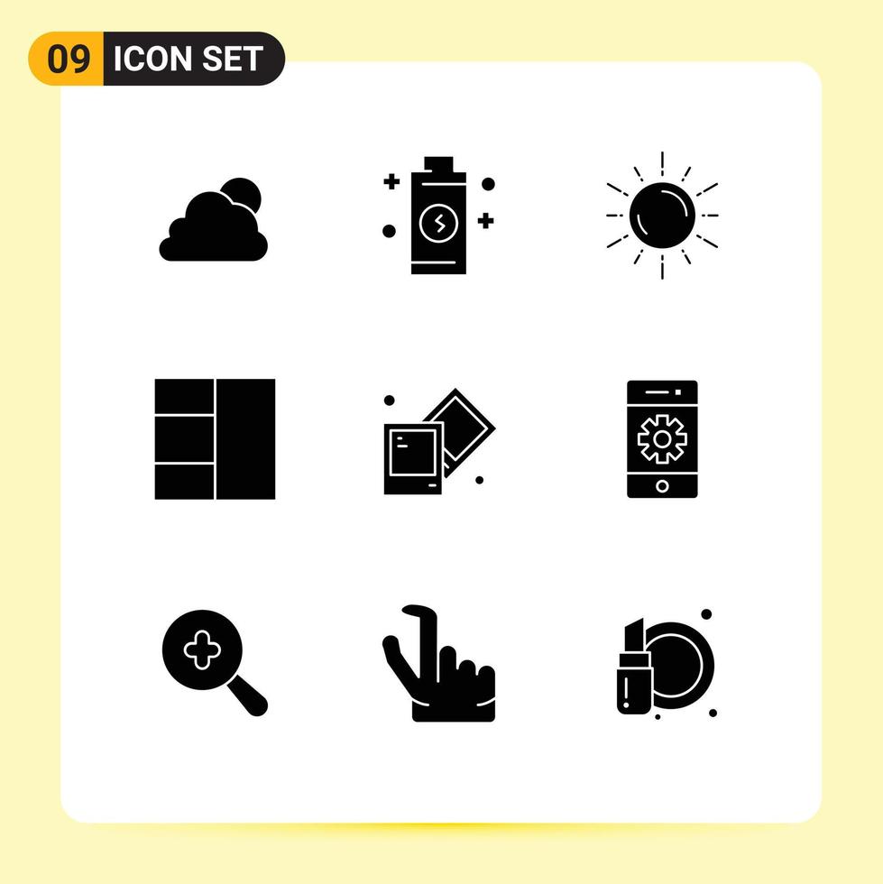 9 Thematic Vector Solid Glyphs and Editable Symbols of photo creative sun wireframe weather Editable Vector Design Elements