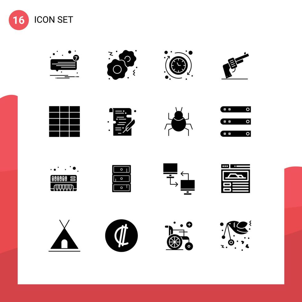 Modern Set of 16 Solid Glyphs and symbols such as wireframe american around weapon gun Editable Vector Design Elements