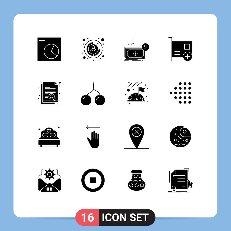 Set of 16 Commercial Solid Glyphs pack for hardware computers cost card money Editable Vector Design Elements