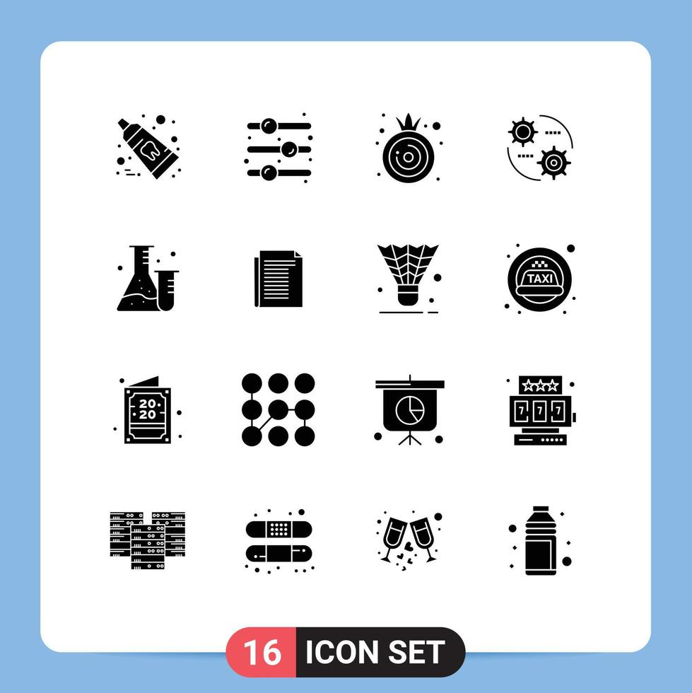 16 Solid Glyph concept for Websites Mobile and Apps lab flask food setting setting Editable Vector Design Elements