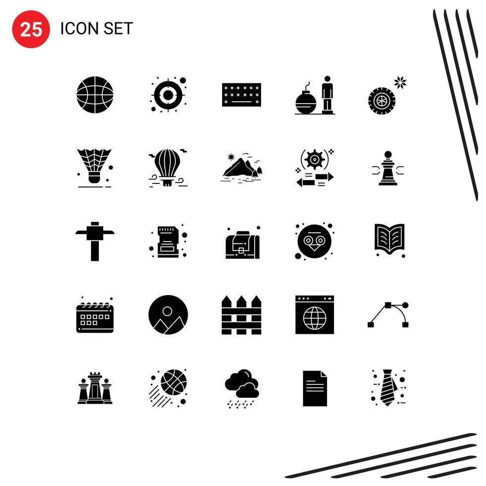 Pack of 25 Modern Solid Glyphs Signs and Symbols for Web Print Media such as cock winter type wheel problem Editable Vector Design Elements