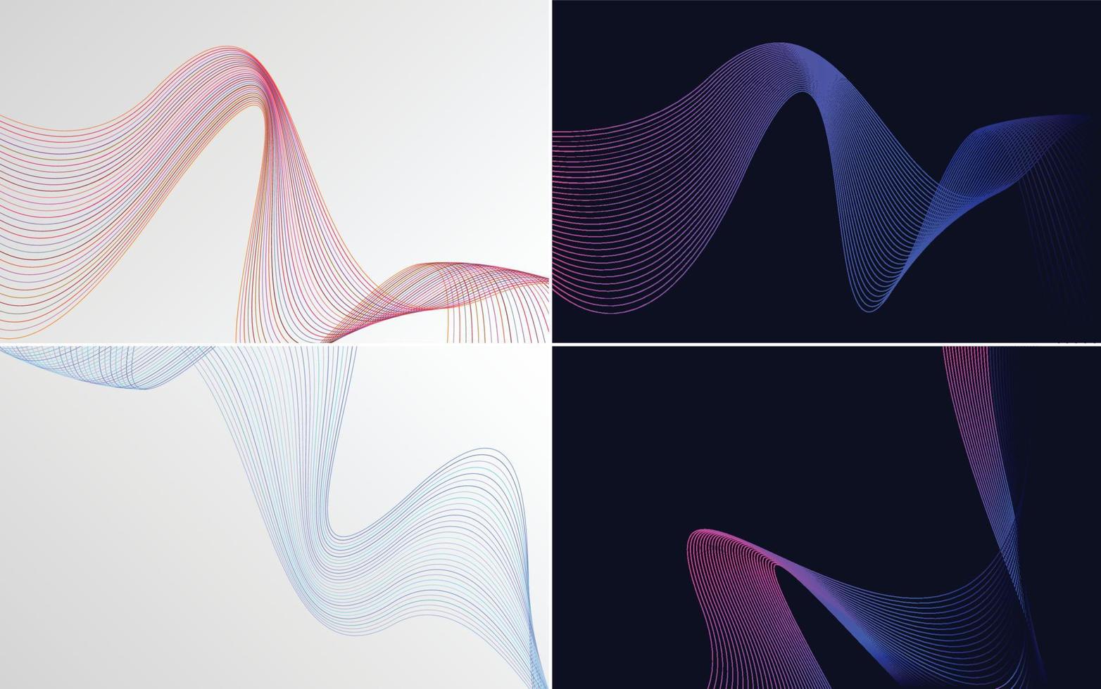 Set of 4 geometric wave pattern background Abstract waving line vector