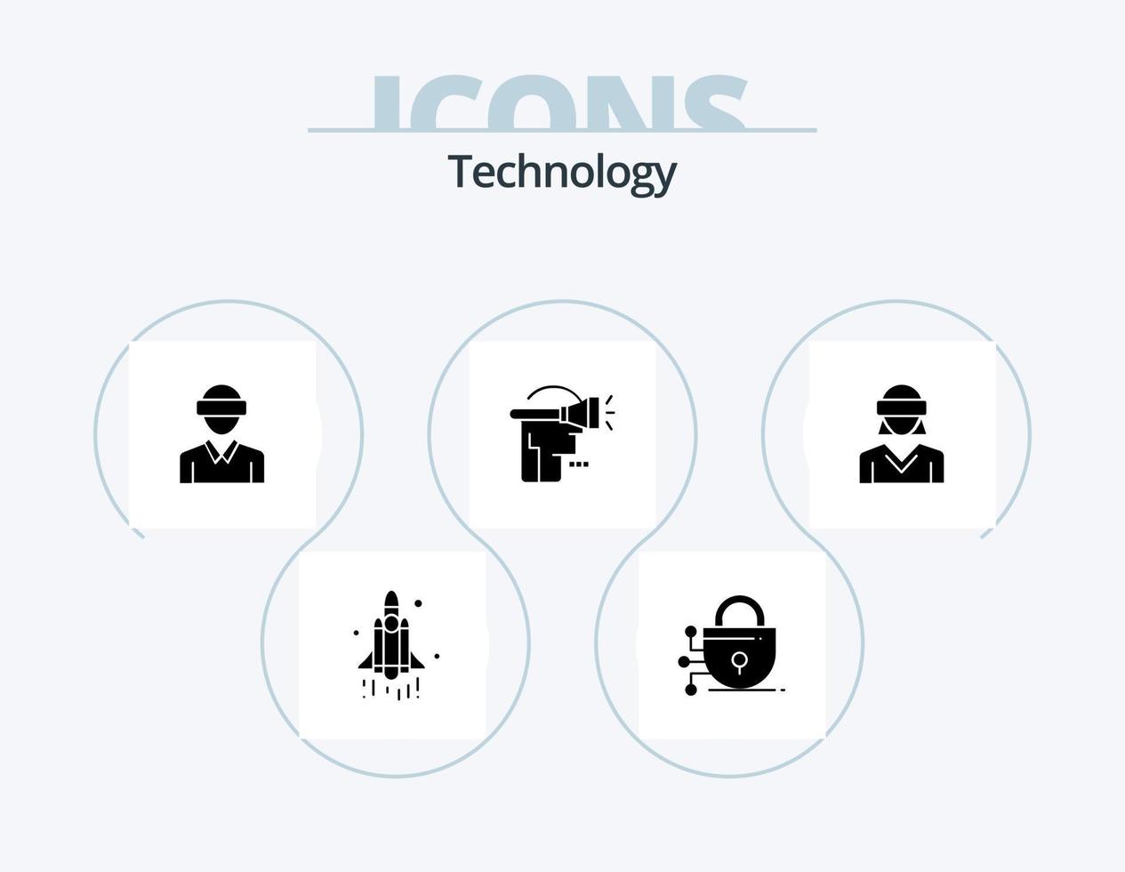 paquete de iconos de glifo de tecnología 5 diseño de iconos. movimiento. realidad virtual. movimiento. tecnología. cabeza vector