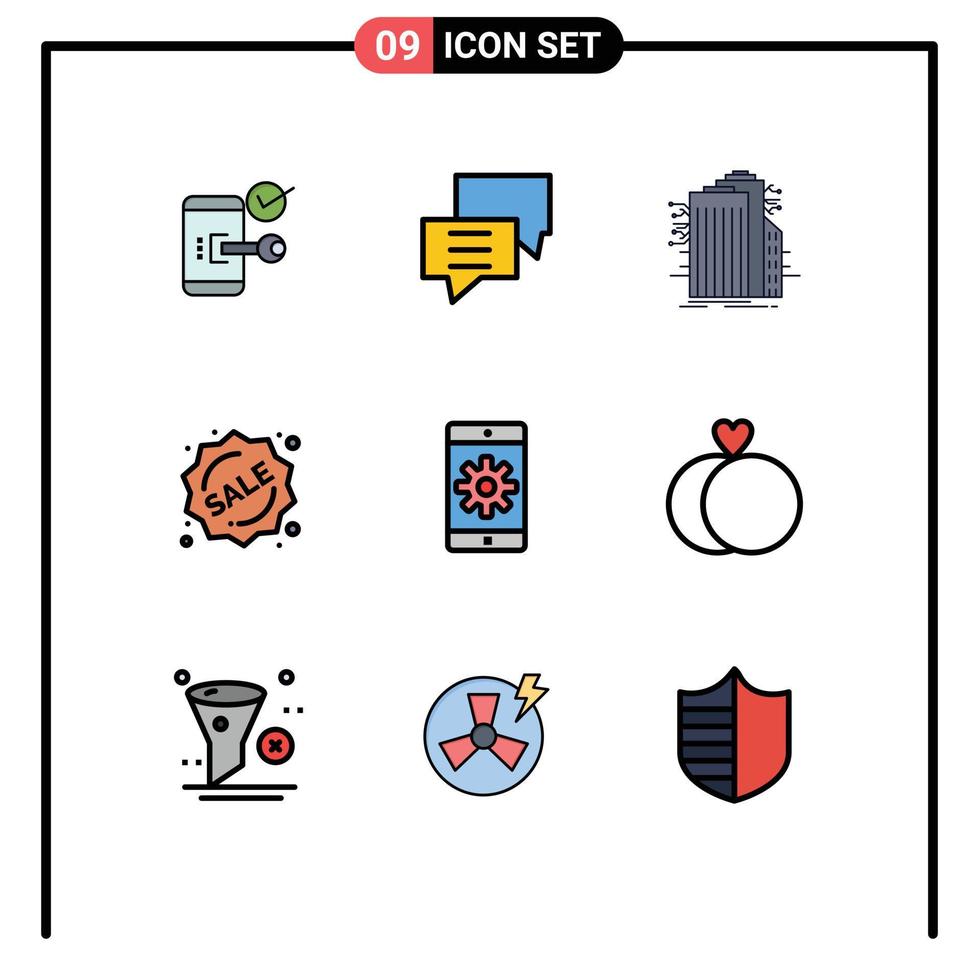 Set of 9 Modern UI Icons Symbols Signs for label internet customer connected technology Editable Vector Design Elements