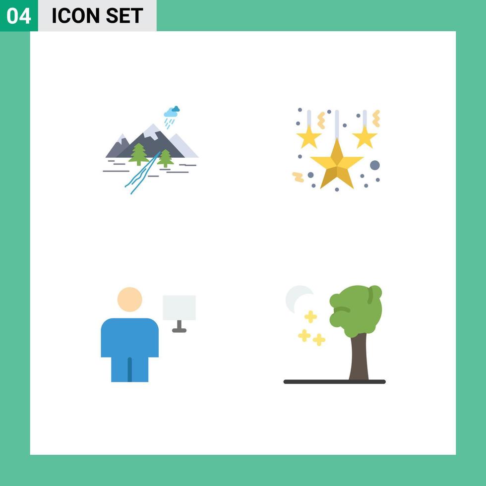 Pack of 4 creative Flat Icons of rocks body nature decoration human Editable Vector Design Elements