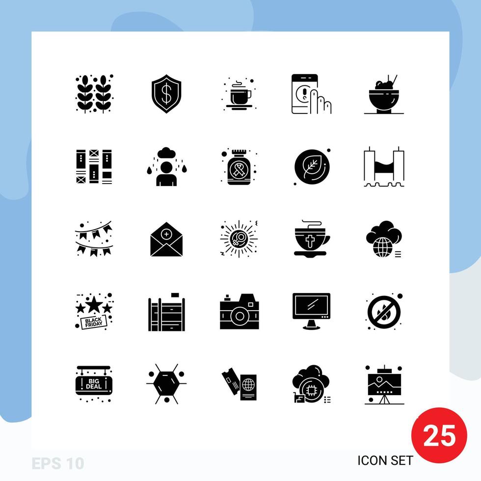 Solid Glyph Pack of 25 Universal Symbols of help communication intelligent click tea Editable Vector Design Elements