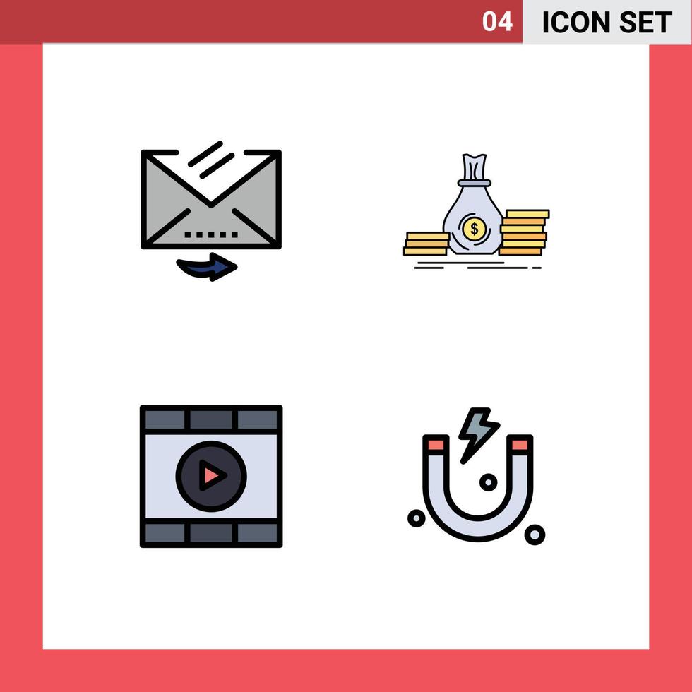 Set of 4 Commercial Filledline Flat Colors pack for answer control reply investment play Editable Vector Design Elements