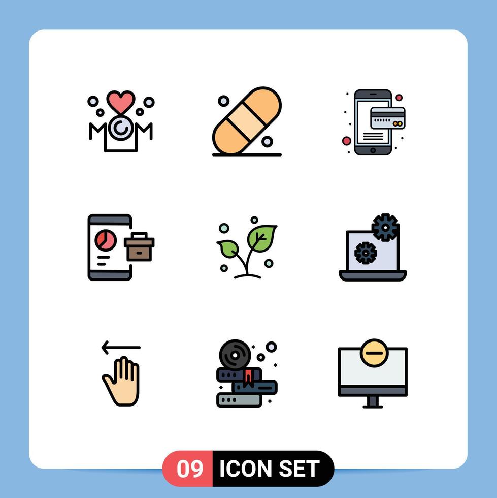 9 Universal Filledline Flat Color Signs Symbols of nature smartphone card seo marketing Editable Vector Design Elements