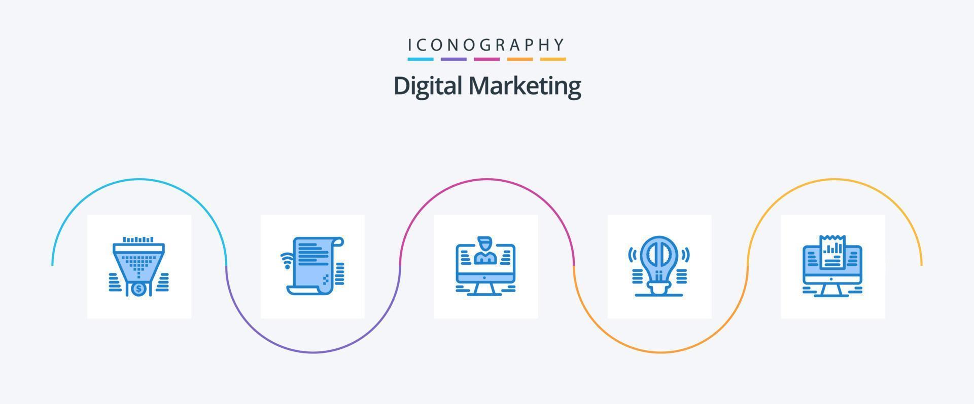 Digital Marketing Blue 5 Icon Pack Including creative thinking. brain. wifi. profile. data vector