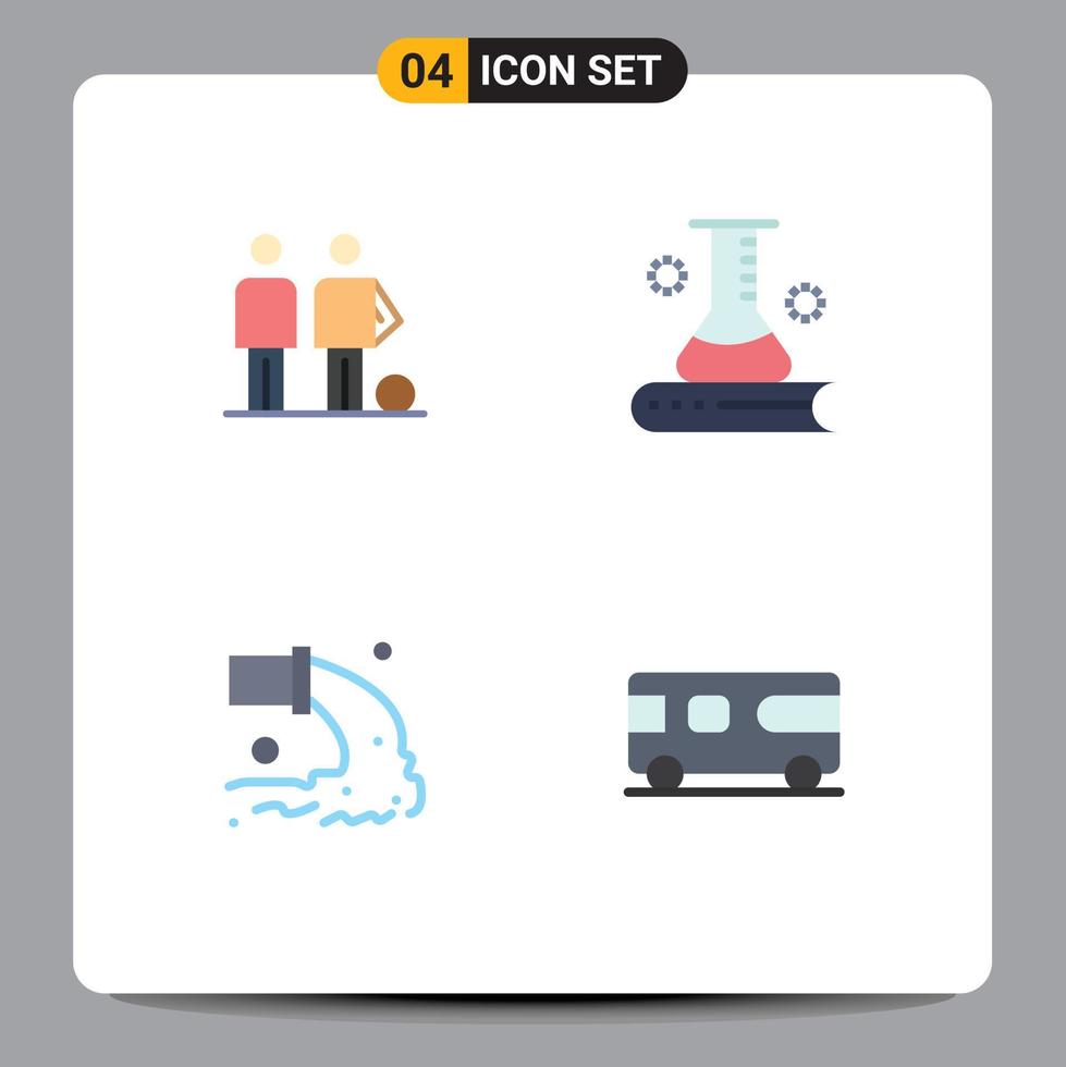 Pack of 4 creative Flat Icons of amateur scientific friends science book pollution Editable Vector Design Elements