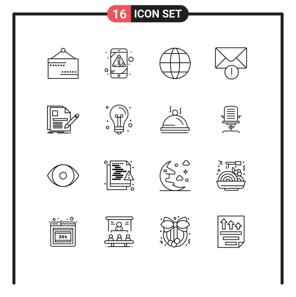 16 Universal Outlines Set for Web and Mobile Applications pen file world document mail Editable Vector Design Elements