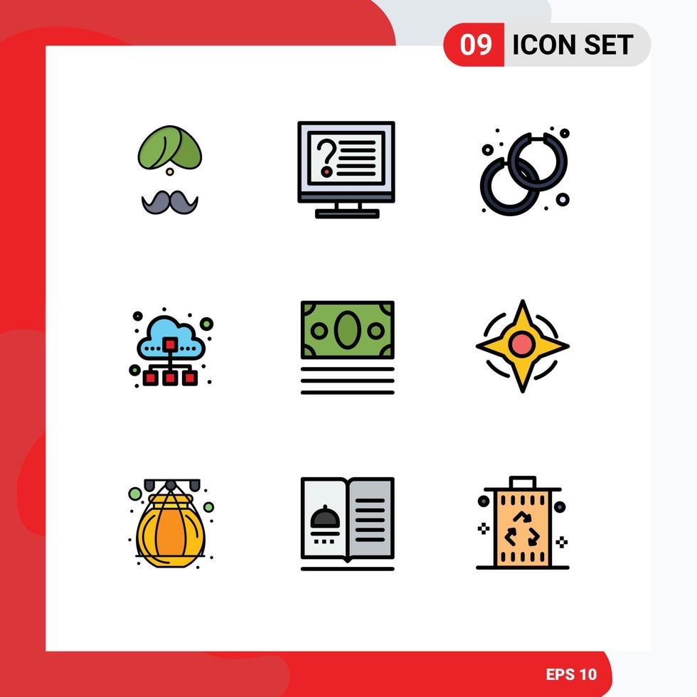 Modern Set of 9 Filledline Flat Colors and symbols such as data fashion contact earrings accessorize Editable Vector Design Elements