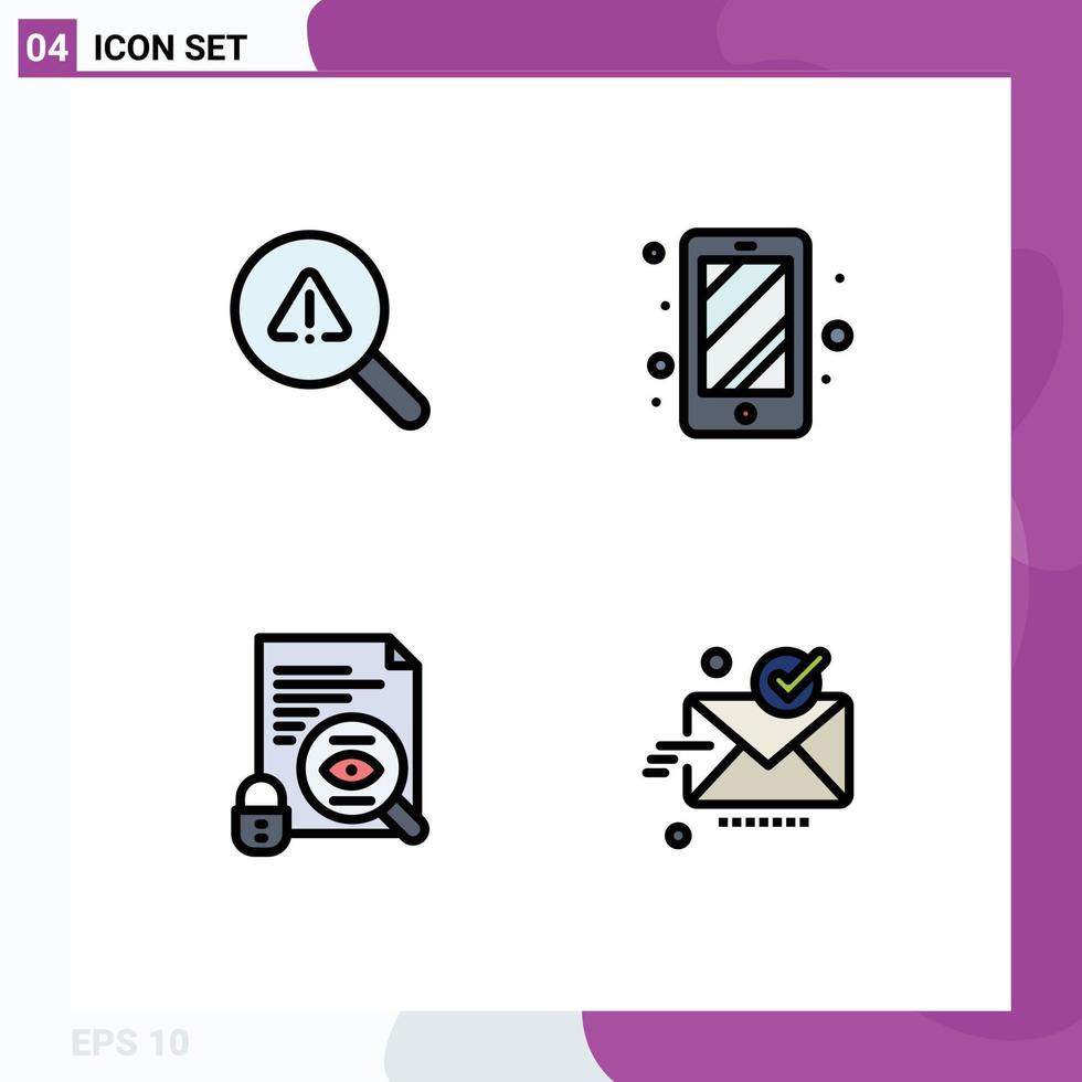 Universal Icon Symbols Group of 4 Modern Filledline Flat Colors of find security error access email Editable Vector Design Elements