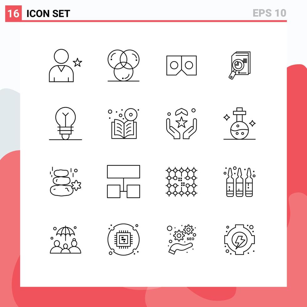 Mobile Interface Outline Set of 16 Pictograms of data analytics programing analytic research Editable Vector Design Elements