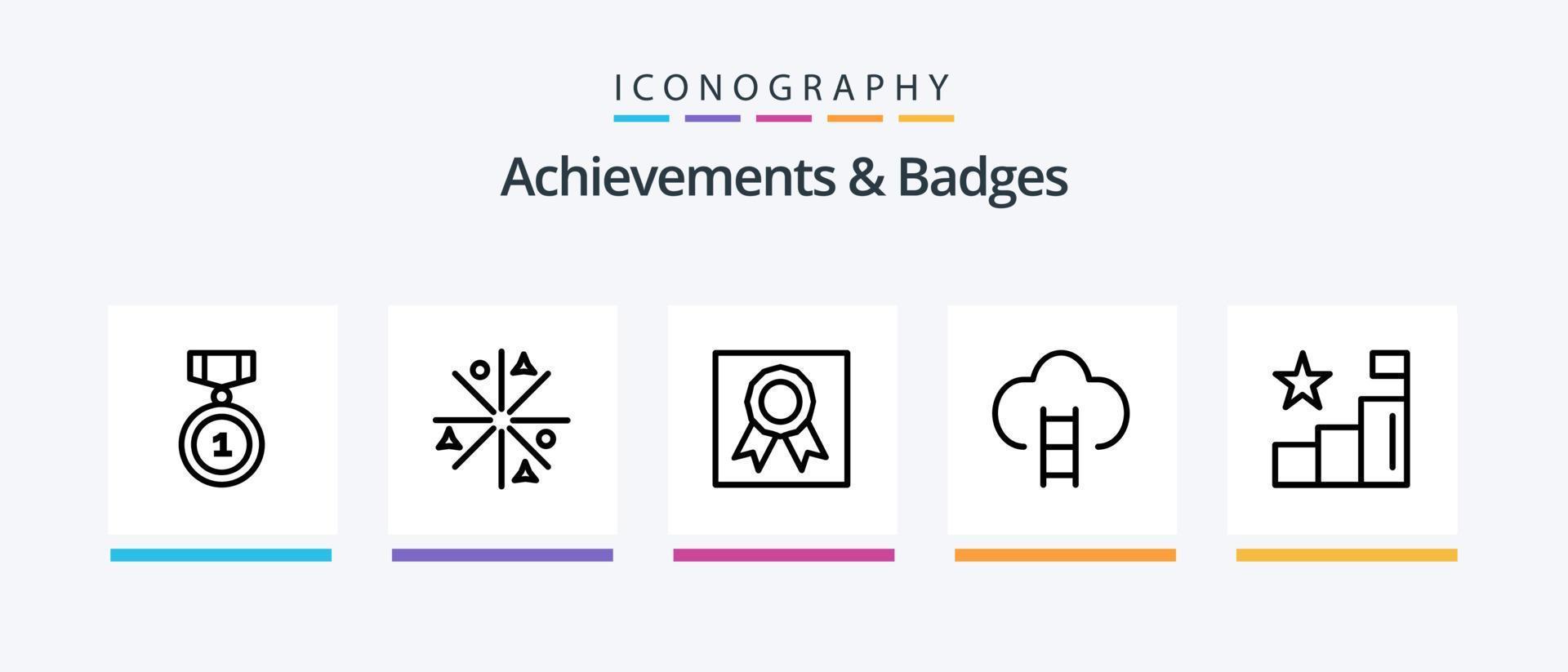 logros e insignias línea 5 paquete de iconos que incluye el objetivo. flecha. logros medalla. insignias diseño de iconos creativos vector