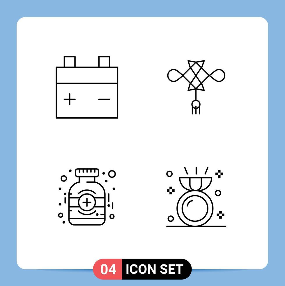 Stock Vector Icon Pack of 4 Line Signs and Symbols for battery medicine chineseknot decoration diamond Editable Vector Design Elements