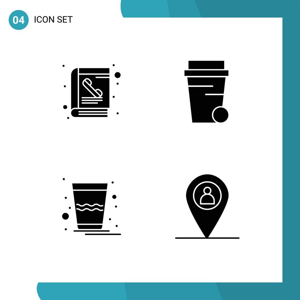 Pack of 4 creative Solid Glyphs of book india phone book cleaning location Editable Vector Design Elements