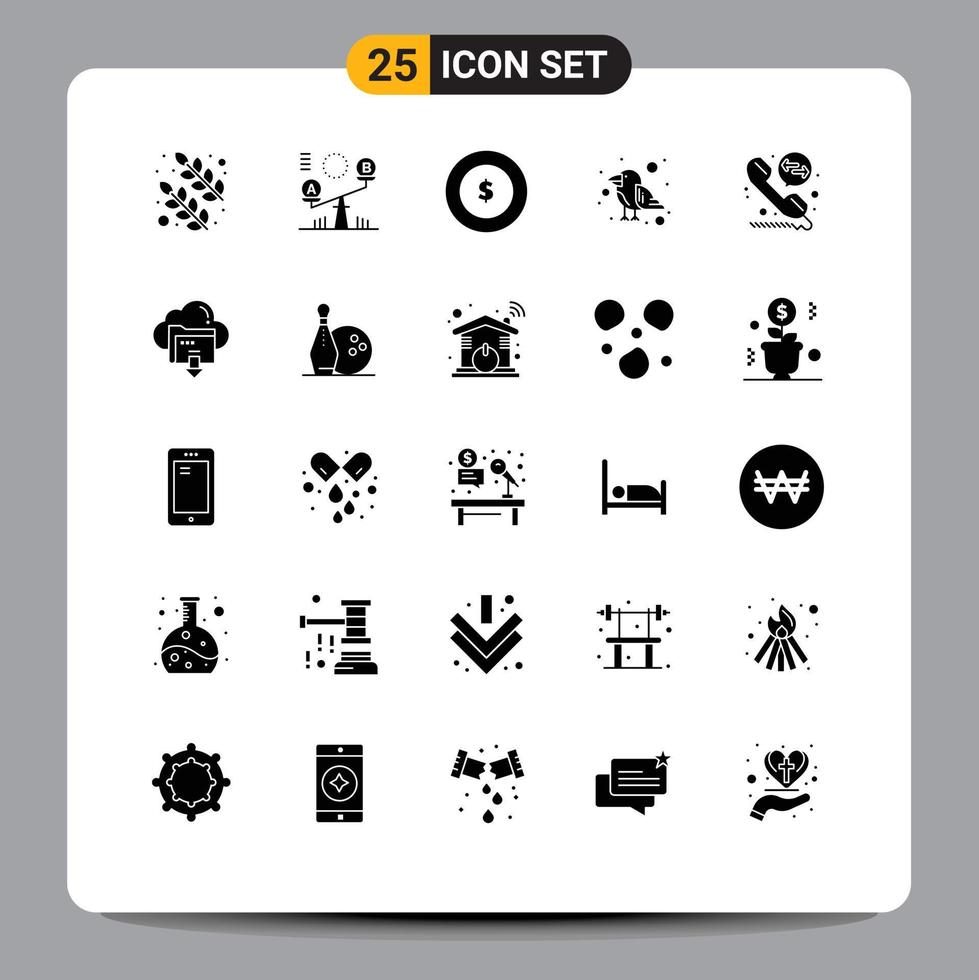 conjunto de 25 iconos de interfaz de usuario modernos signos de símbolos para descargar desvío de llamadas llamada de dólar desvío pájaro elementos de diseño vectorial editables vector