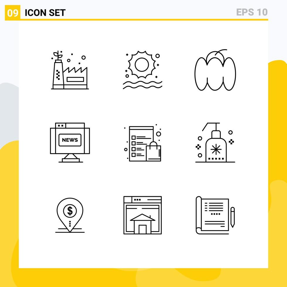 9 Outline concept for Websites Mobile and Apps shop clipboard pepper check list journal Editable Vector Design Elements