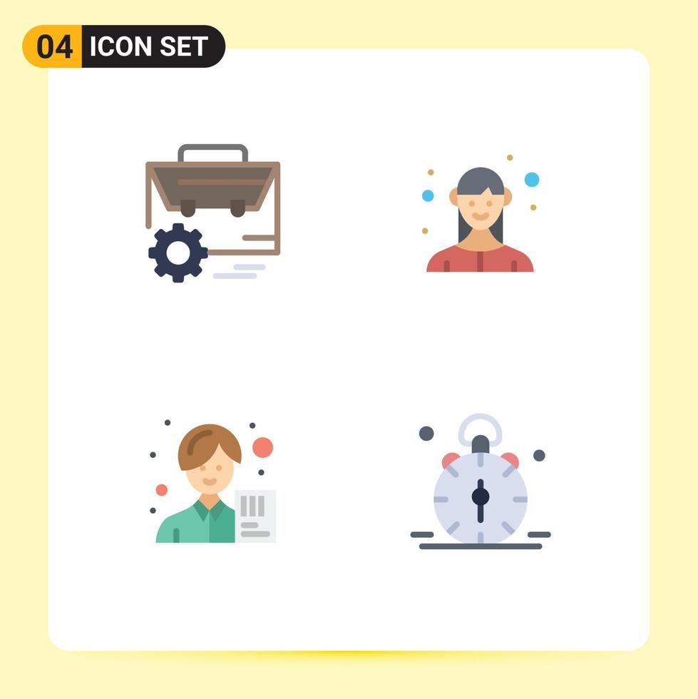 Set of 4 Commercial Flat Icons pack for bag accountant engineer female asian Editable Vector Design Elements