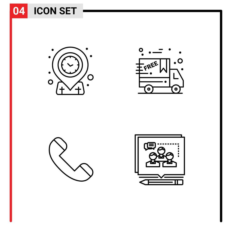 Stock Vector Icon Pack of 4 Line Signs and Symbols for geo phone time delivery analysis Editable Vector Design Elements