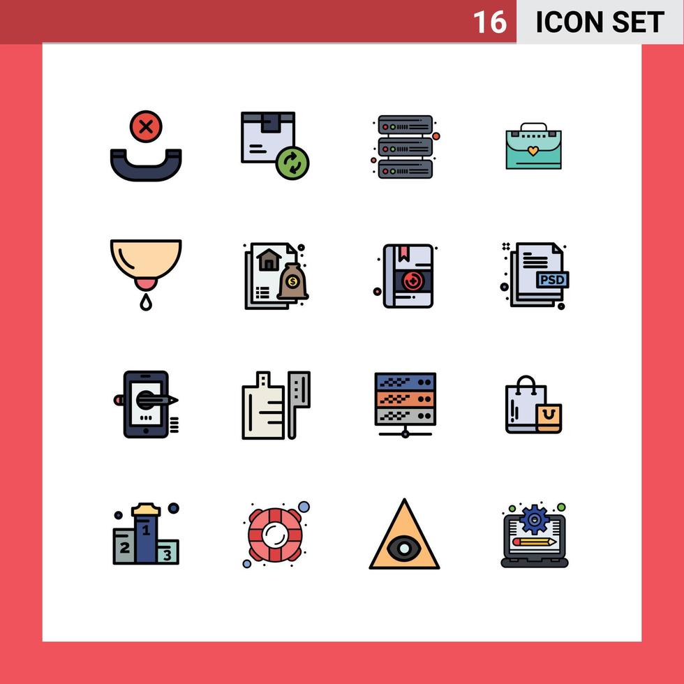 16 Universal Flat Color Filled Line Signs Symbols of milk breast database baby briefcase Editable Creative Vector Design Elements
