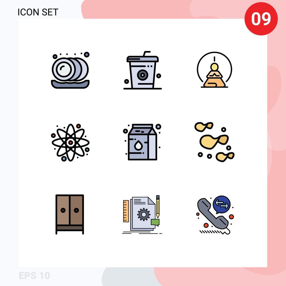 Mobile Interface Filledline Flat Color Set of 9 Pictograms of canned education mental concentration back to school mind Editable Vector Design Elements