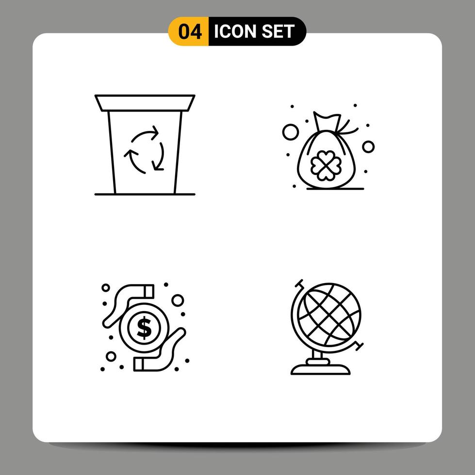 4 Universal Filledline Flat Colors Set for Web and Mobile Applications recycle been transaction bag luck earth Editable Vector Design Elements