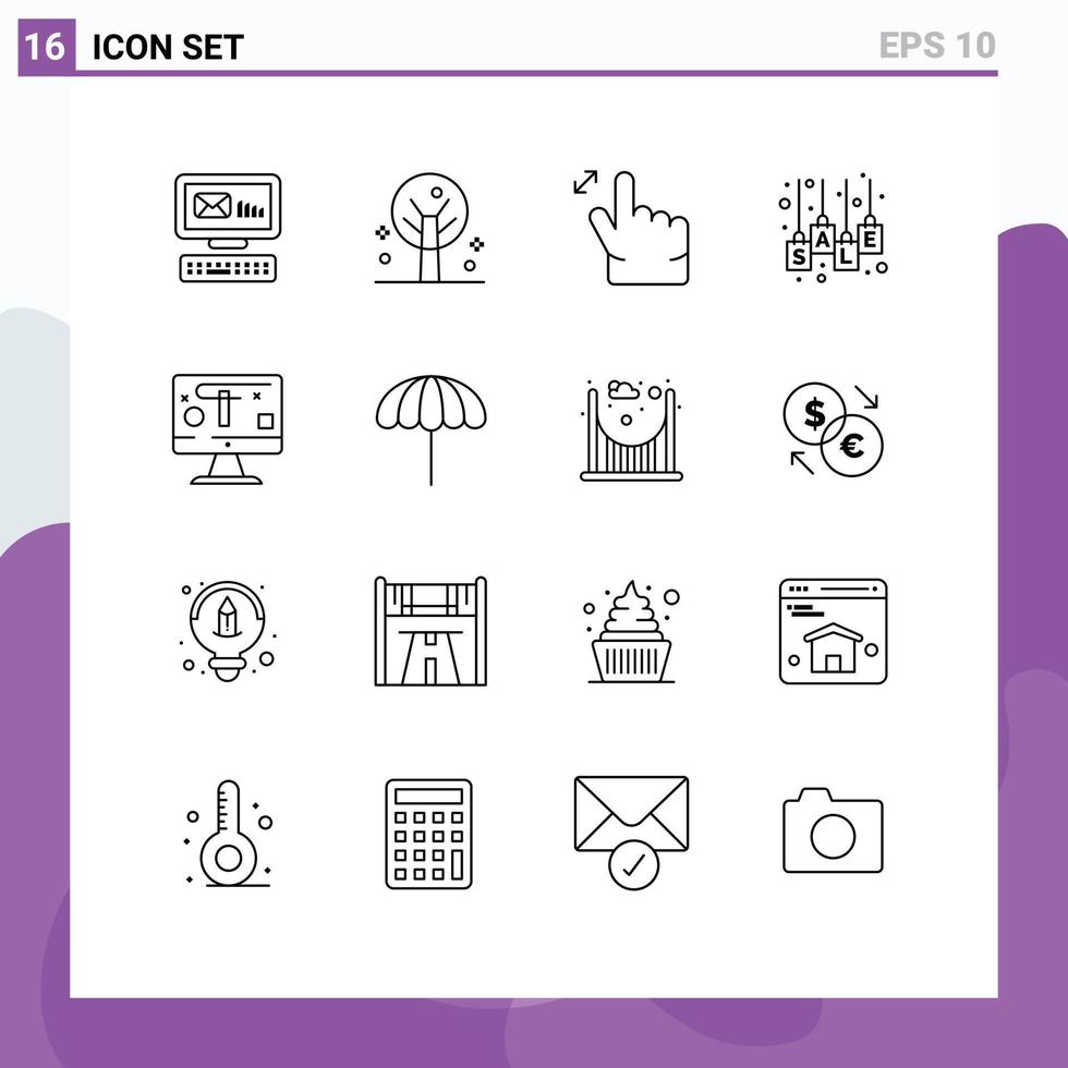 16 Outline concept for Websites Mobile and Apps display computer hand sale tag sale Editable Vector Design Elements